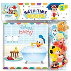 Disney Baby Bath Time Book - Activity Bath book, 6 Padded suction Cups, Mesh Bag